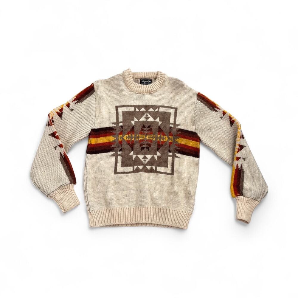 VINTAGE NEW WESTERN AZTEC STYLE PULLOVER SWEATER WOOL JUMPER MEN SIZE MEDIUM - Picture 7 of 11